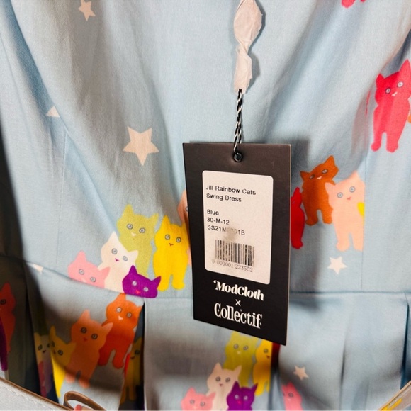 ModCloth Collectif Light Blue Dress with Multicolored Cats Motif - Picture 5 of 9